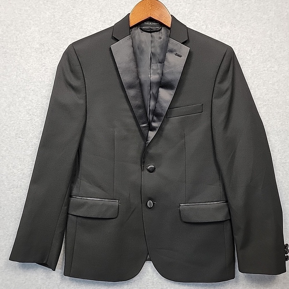 LAUREN RALPH LAUREN Tuxedo Jacket Boys Sz 16R Black Formal 2-Button Satin Lapels